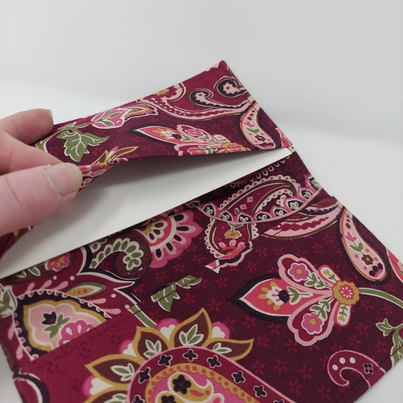 Vera Bradley Piccadilly Plum Checkbook Wallet Burgundy Red Canvas Card Holder - Picture 5 of 9